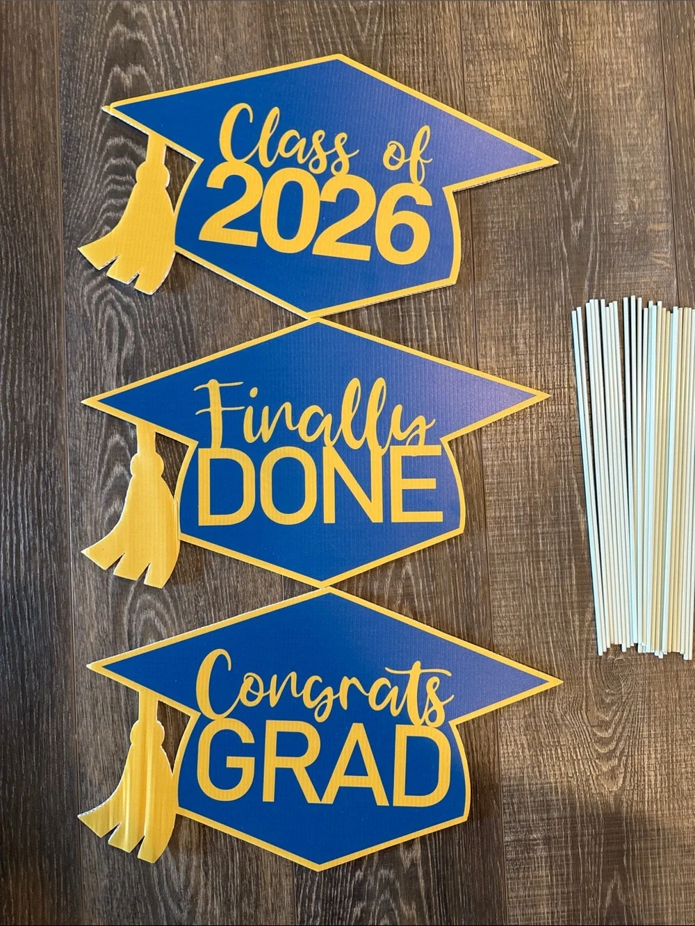 Graduation Yard Sign Set - Blue & Yellow 2026 GRAD